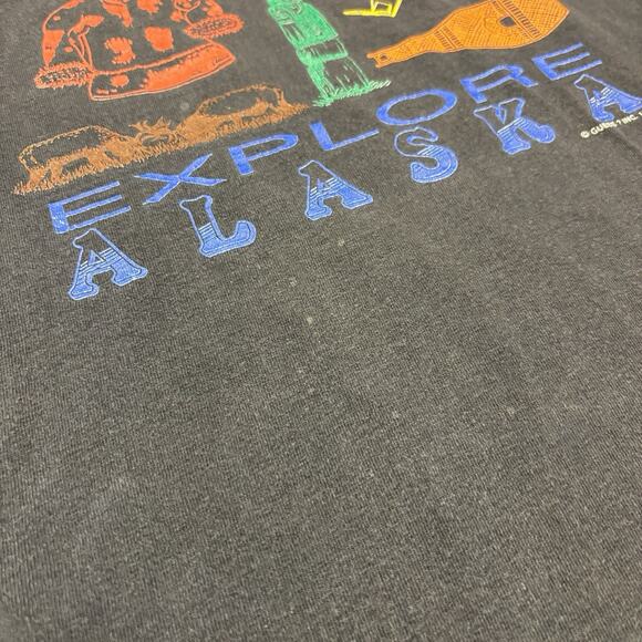 Vintage Guess USA Shirt Mens XL 90s Explore Alaska Nature Georges Marciano Black - Picture 4 of 6